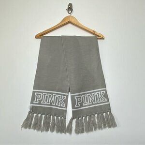 Pink By Victoria Secret Pink Logo Knit Fringe Sweater. Gray and White. One Size.